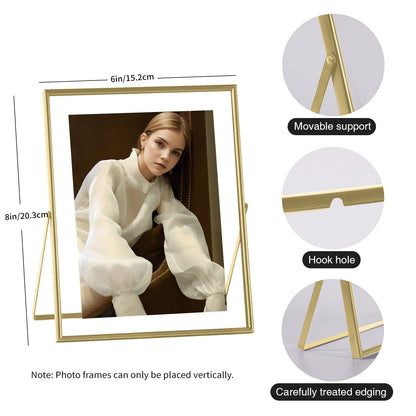 IZIDDO 5x7 Gold Floating Frame, 6"x8" Metal Frame For Picture 5x7,4x6,3.5x5 Wall Mount or Tabletop Shelf Photo Frames, Double Sided Display Picture Frame Acrylic Sign Holder for Wedding,Office Decor