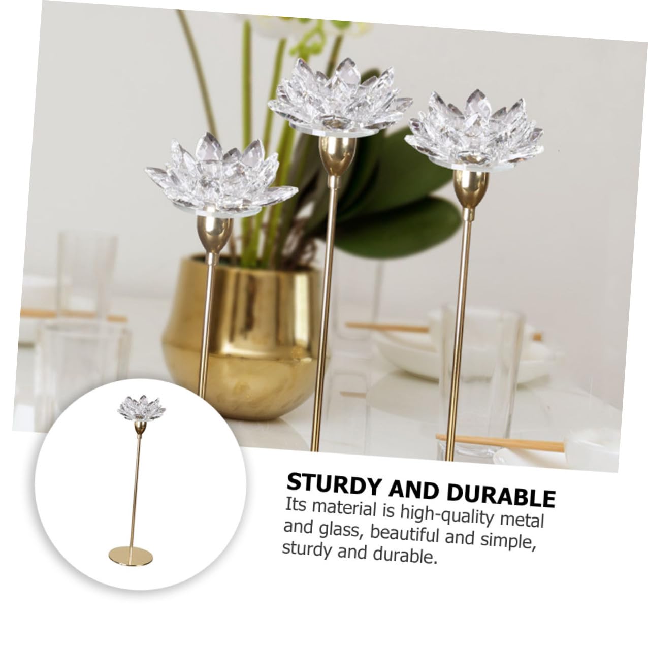 COHEALI Crystal Lotus Metal Candlestick Holder Small Gold Decorative Candle Stand for Wedding and Candlelight Dinner Home Décor