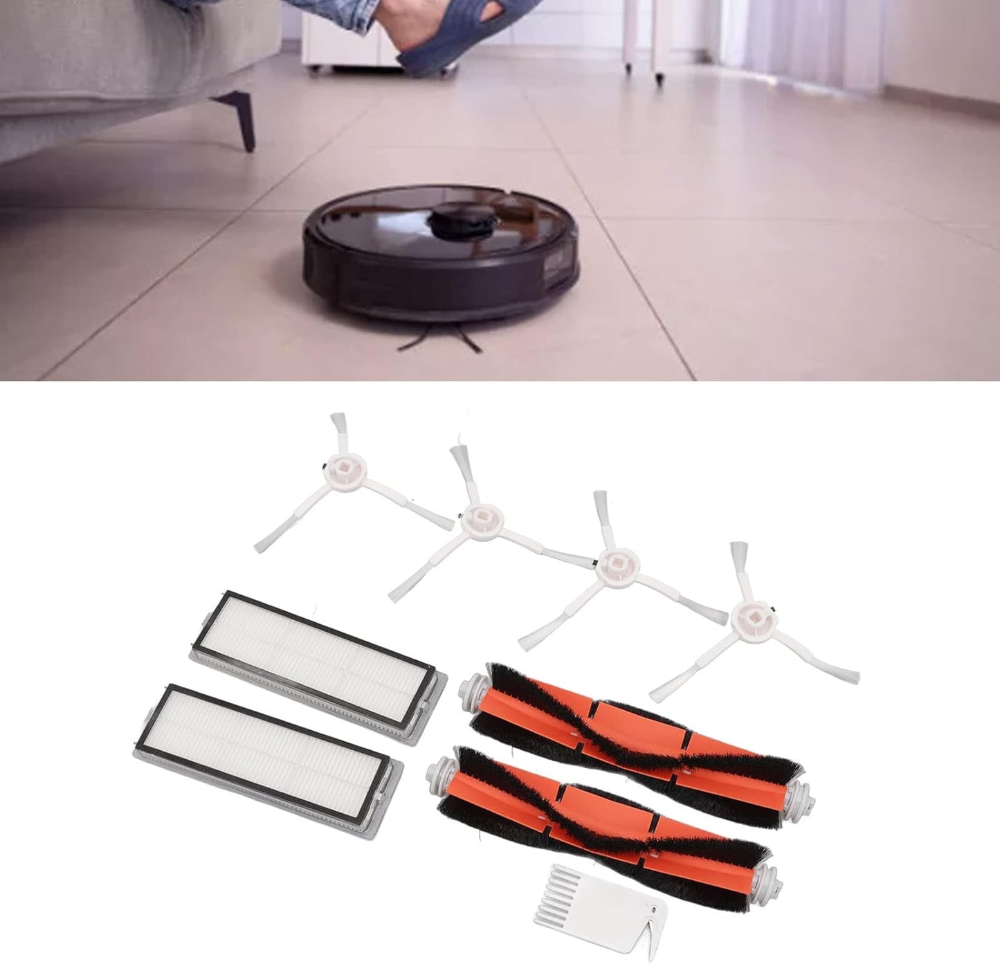 Sweeping Robot Main Brush Kit, Robot Vacuum Mop Main Brush Side Brush Filter Screen Replacement Parts