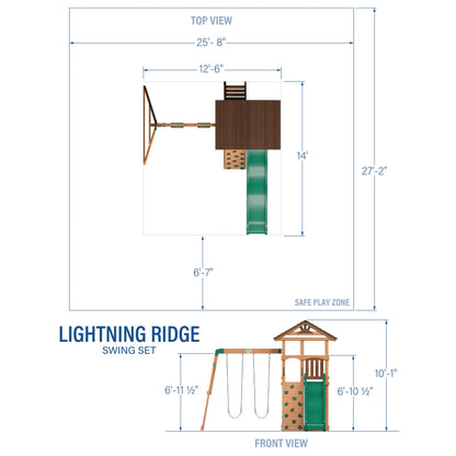 Backyard Discovery Lightning Ridge Cedar Wood Swing Set with Wave Slide, Play Deck, Rock Wall, Sandbox, Belt Swings, Toy Telescope, Steering Wheel, Step Ladder, Outdoor Playset