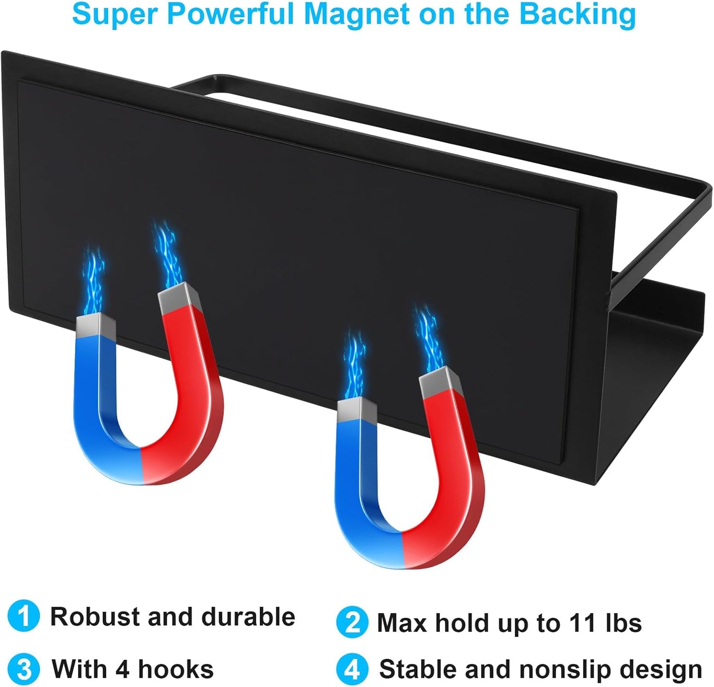 Magnetic Spice Rack Organizer, 2 Pack Magnetic Shelf for Refrigerator with 4 Hooks for Spice Jars Kitchen Storage