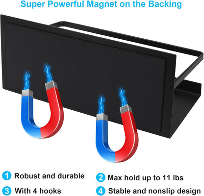 Magnetic Spice Rack Organizer, 2 Pack Magnetic Shelf for Refrigerator with 4 Hooks for Spice Jars Kitchen Storage