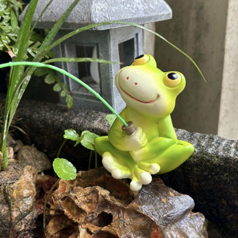 YCFbing Miniature Chrstmas Frog Statue Fairy Fairy Garden Decor Outdoor Chrstmas Figurine Light Frog Lawn Ornament for Housewarming Gift for Women Mom (Fishing)