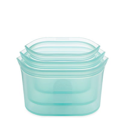 Zip Top Reusable Food Storage Bags | Medium Dish [Frost] | Silicone Meal Prep Container | Microwave, Dishwasher and Freezer Safe | Made in the USA