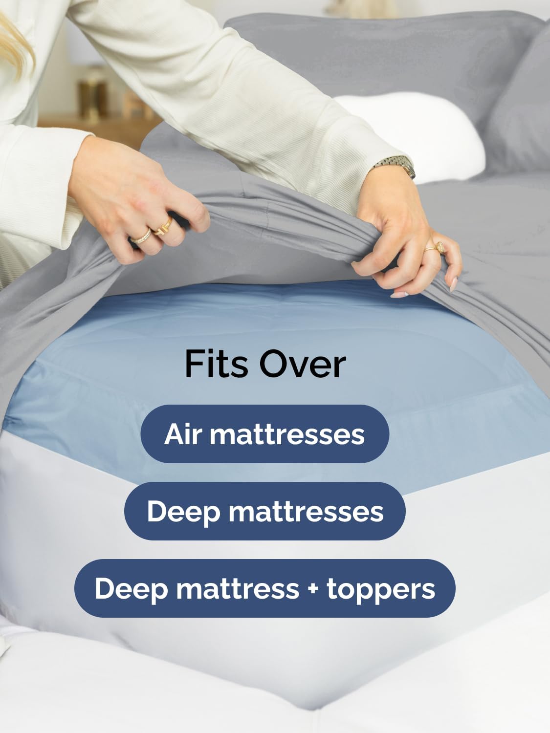 Skiennix Extra Deep Queen Sheet Set | 6-Piece Breathable Cooling Bedding - Soft, Wrinkle-Free Steel Blue