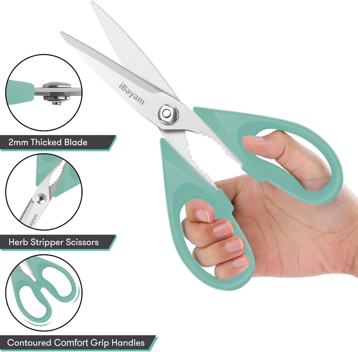 iBayam 1-Pack Heavy Duty Kitchen Scissors, 8.5" All Purpose Shears with Protective Sheath for Home Kitchen