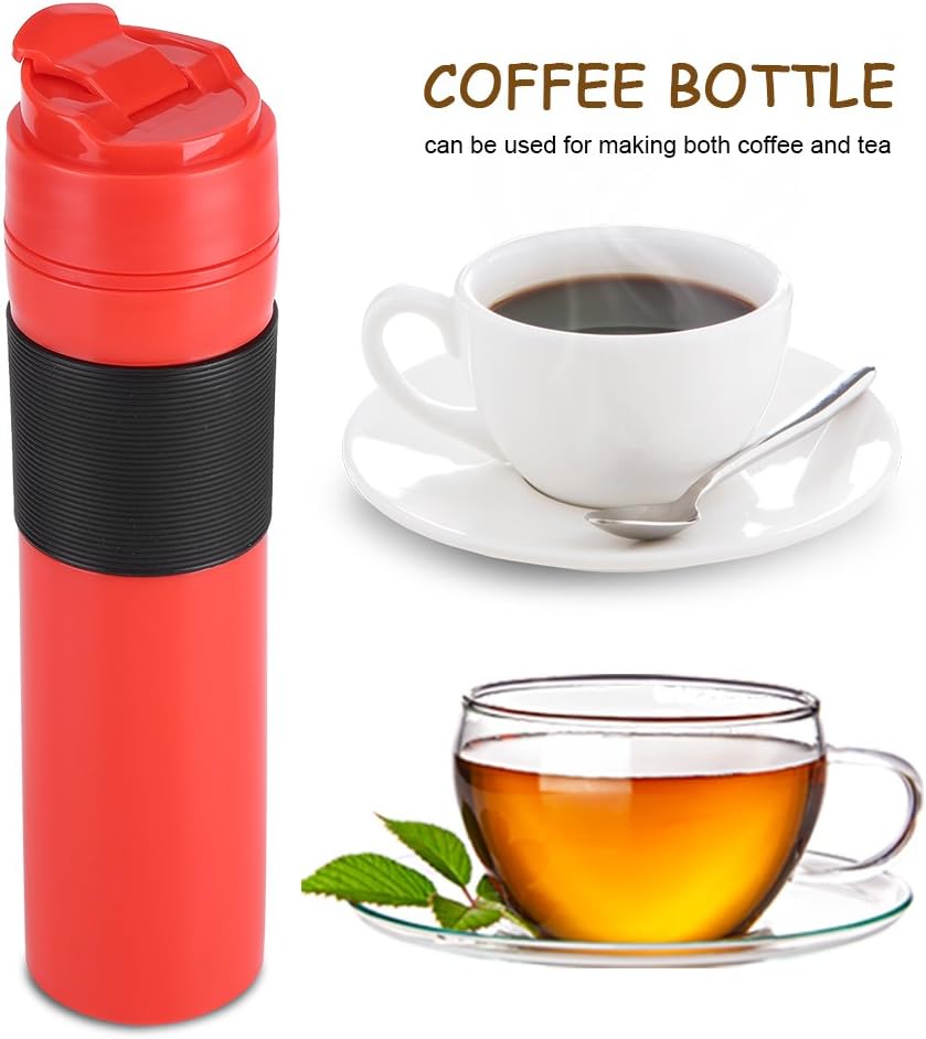 Coffee Bottle, 350ml Portable Coffee Press Bottle for Travelling, Tea Coffee Maker, Red