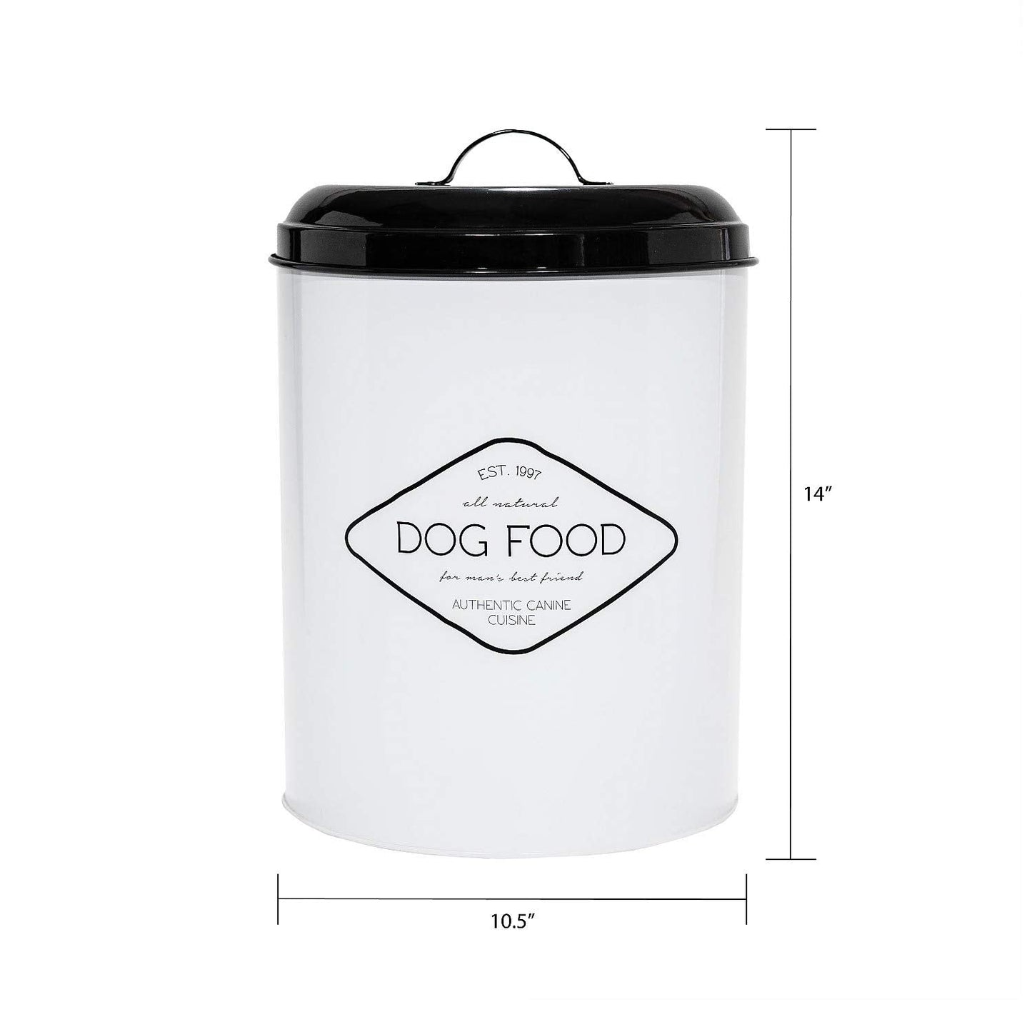 Amici Pet Buster All Natural Canister, Metal Storage Container with Handle Lid & Silicone Gasket Seal, Minimal Countertop Food Bin for Pantry, Pet Treats & Kitchen Dry Goods - 272 Oz (10.5"L x 14"H)