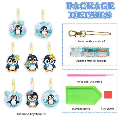 JBTM24 Diamond Painting Keychains Kits, Double Sided Diamond Art Keyrings for Adults, DIY Art Key Rings Ornaments Kits (Penguin)