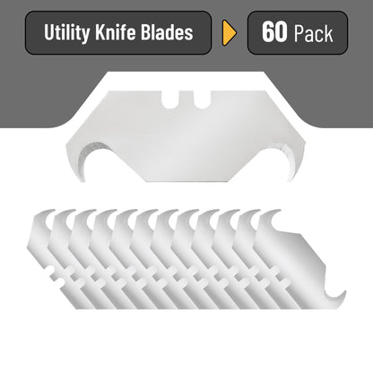 Bates- Utility Knife Blades with Hook Edge, 60 Pack, Carbon Steel, Silver, Replacement Blades for Box Cutter, Utility Knife Refills