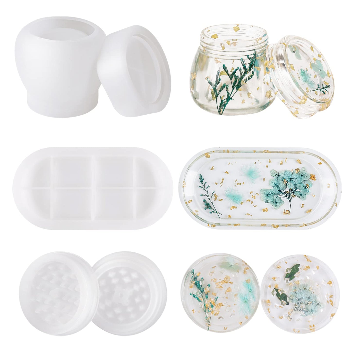 3-Piece Silicone Molds for Epoxy Resin, Including Rolling Tray, Pudding Jar with Lid and Grinder Molds for Resin Casting, DIY Silicone Moulds Kit for Storage and Decoration