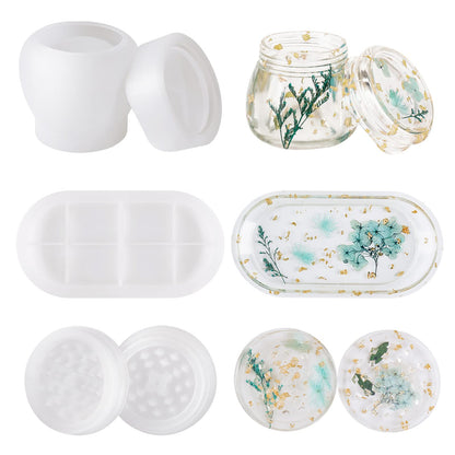 3-Piece Silicone Molds for Epoxy Resin, Including Rolling Tray, Pudding Jar with Lid and Grinder Molds for Resin Casting, DIY Silicone Moulds Kit for Storage and Decoration