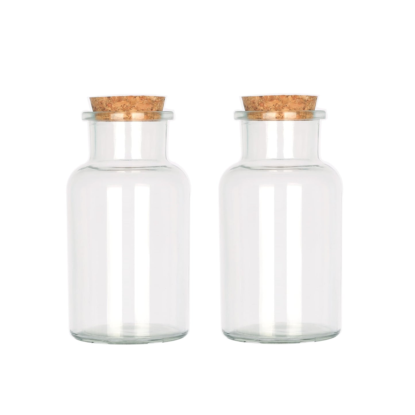 Magic Season Decorative Glass Bottles with Cork Stoppers (250 ml Wide Mouth Round Bottles/Set of 2)