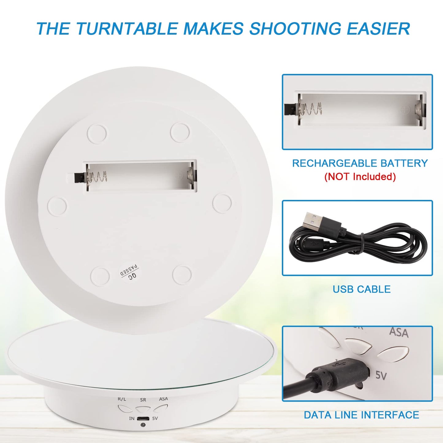 7.87'' Rotating Display Stand Motorized Rotating Display Stand, 22 lbs Load Rotating Platform with Mirror Cover, Rotating Stand with USB Charging Port, for Jewelry Photography Products 3D Model Cake