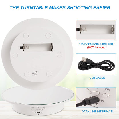 7.87'' Rotating Display Stand Motorized Rotating Display Stand, 22 lbs Load Rotating Platform with Mirror Cover, Rotating Stand with USB Charging Port, for Jewelry Photography Products 3D Model Cake