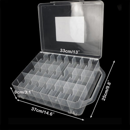 Double-Sided Sewing Organizer Box with 46 Grids - Clear Plastic Thread Storage Case for Embroidery Floss, Sewing Threads, Needles, Beads & Craft Supplies (Portable Craft Organization Container)