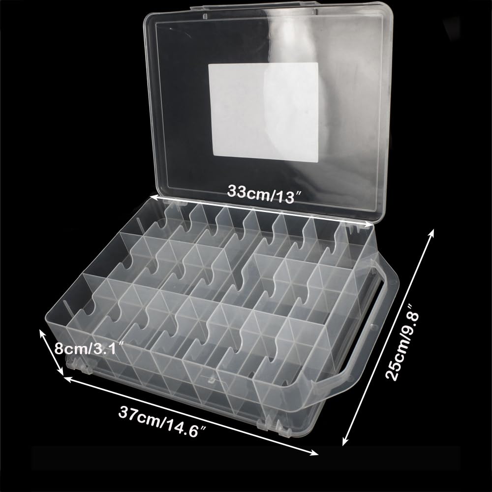 Double-Sided Sewing Organizer Box with 46 Grids - Clear Plastic Thread Storage Case for Embroidery Floss, Sewing Threads, Needles, Beads & Craft Supplies (Portable Craft Organization Container)