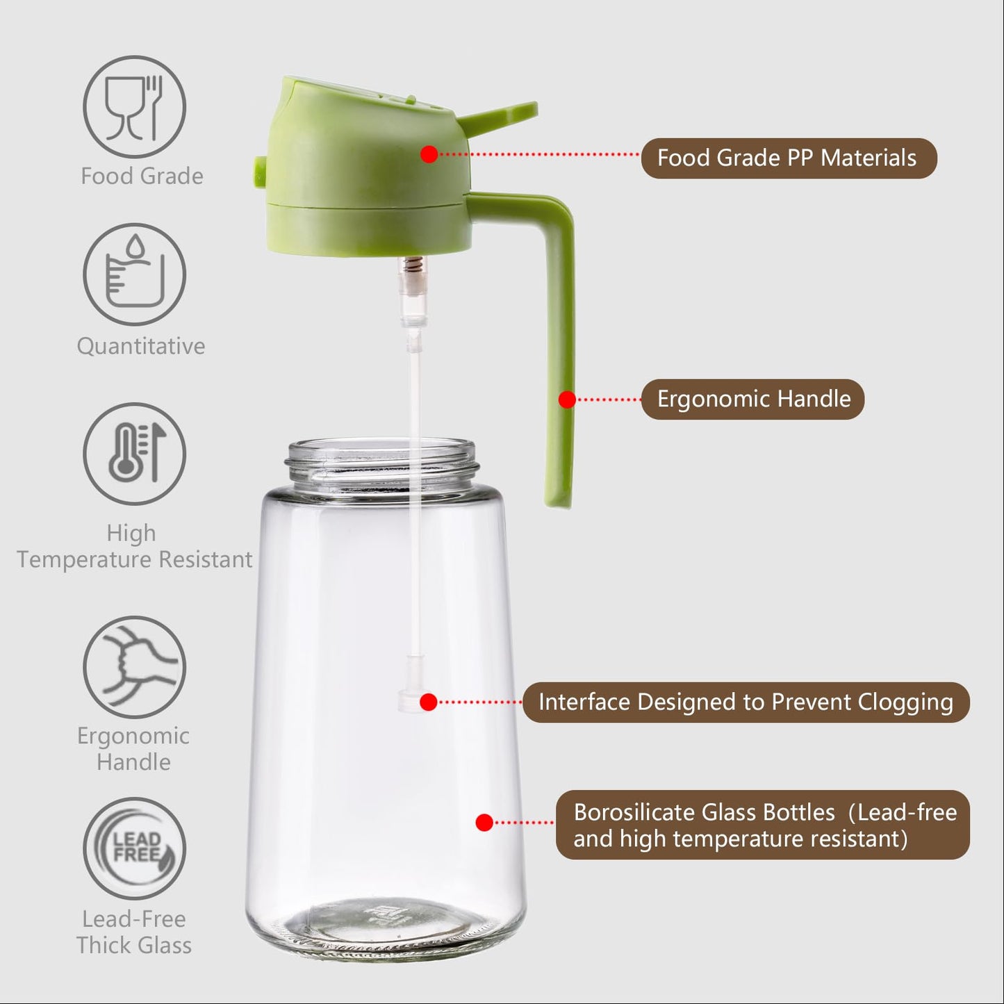 Olive Oil Sprayer for Cooking, 470ml 2 In 1 Glass Oil Dispenser/Pour Bottle, Kitchen Accessories, Kitchen Gadgets for Air Fryer, Salad, BBQ (Black)