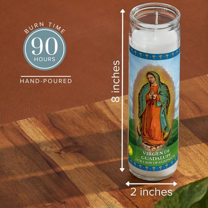 Simply Soson Lady of Guadalupe Prayer Candle, 1 piece, Great for Sanctuary Vigils and Prayers, Unscented Glass Candle Set, Jar Candles, Devotional Spiritual Religious Church Cemeteries