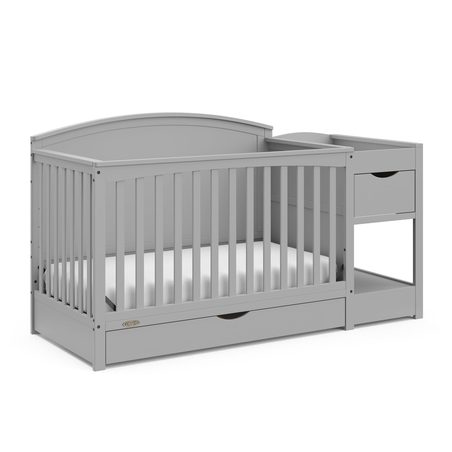 Graco Bellwood 5-in-1 Convertible Crib & Changer with Drawer - GREENGUARD Gold Certified, Full-Size Storage Drawer, Converts to Toddler Bed (Pebble Gray)