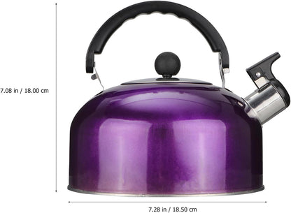 Tea Kettle for Stove Top: Purple Whistling Teapot, 3 Quart Stainless Steel Heating Water Container with Handle