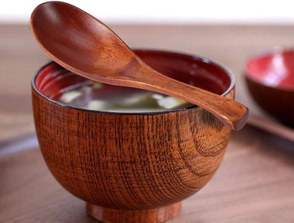 AKOAK Wooden Soup Spoon, Short Handle Kitchen Spoon for Home Cooking and Serving Ice Dessert