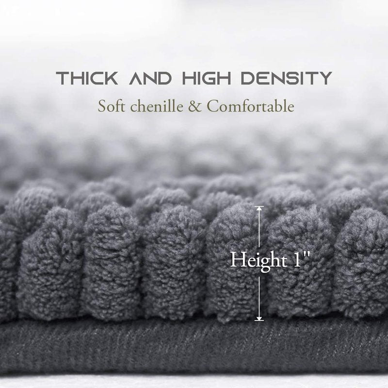 NICETOWN Grey Bathroom Rug, Extra Thick Indoor Outdoor Durable Doormat for Front Door, Anti-Slip Soft Plush Chenille Shaggy Bath Living Room Bedroom Mat, Water Absorbent Floor Carpet (1 PC, 47 x 17)