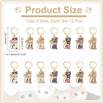 NBEADS 28 Pcs Cat Charm Stitch Markers, 7 Styles Alloy Enamel Cute Cat Crochet Charms Removable Locking Stitch Marker with 304 Stainless Steel Clasp for Sewing Accessories Quilting Jewelry