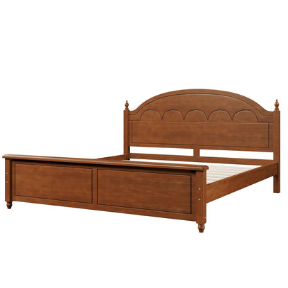 Merax King Platform Bed Frame with Elegant Arched Headboard, Solid Wood Construction, Timeless Classic Design, Strong Support, Easy Assembly, Oak Finish
