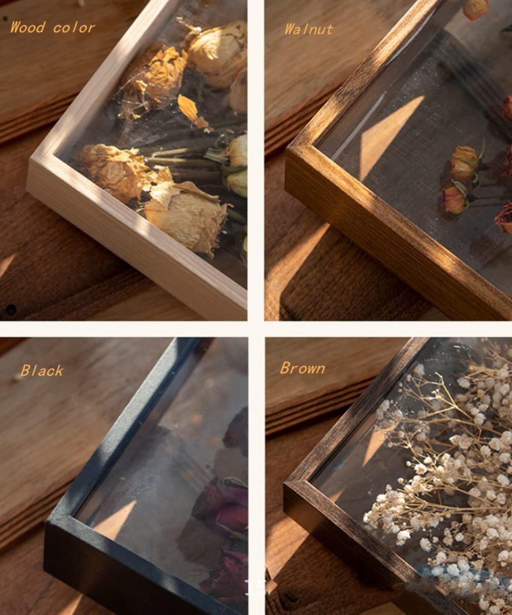 XIYUAN Wooden Dried Flower Display Stand - Decorative Floating Photo Frame - Clear Double-sided - Desktop Souvenir - Herbarium Photo Frame (8x10''/Black)
