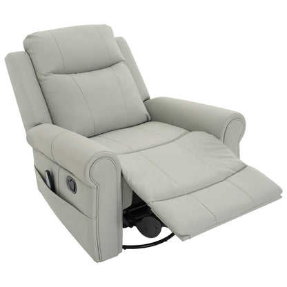 Christopher Knight Home Hayezi 270° Swivel Rocker Recliner, Massage and Heating Chair, PU Leather Living Room Manual Recliner with Dual Reclining Positions & Side Pocket, for Nursery Bedroom, Gray