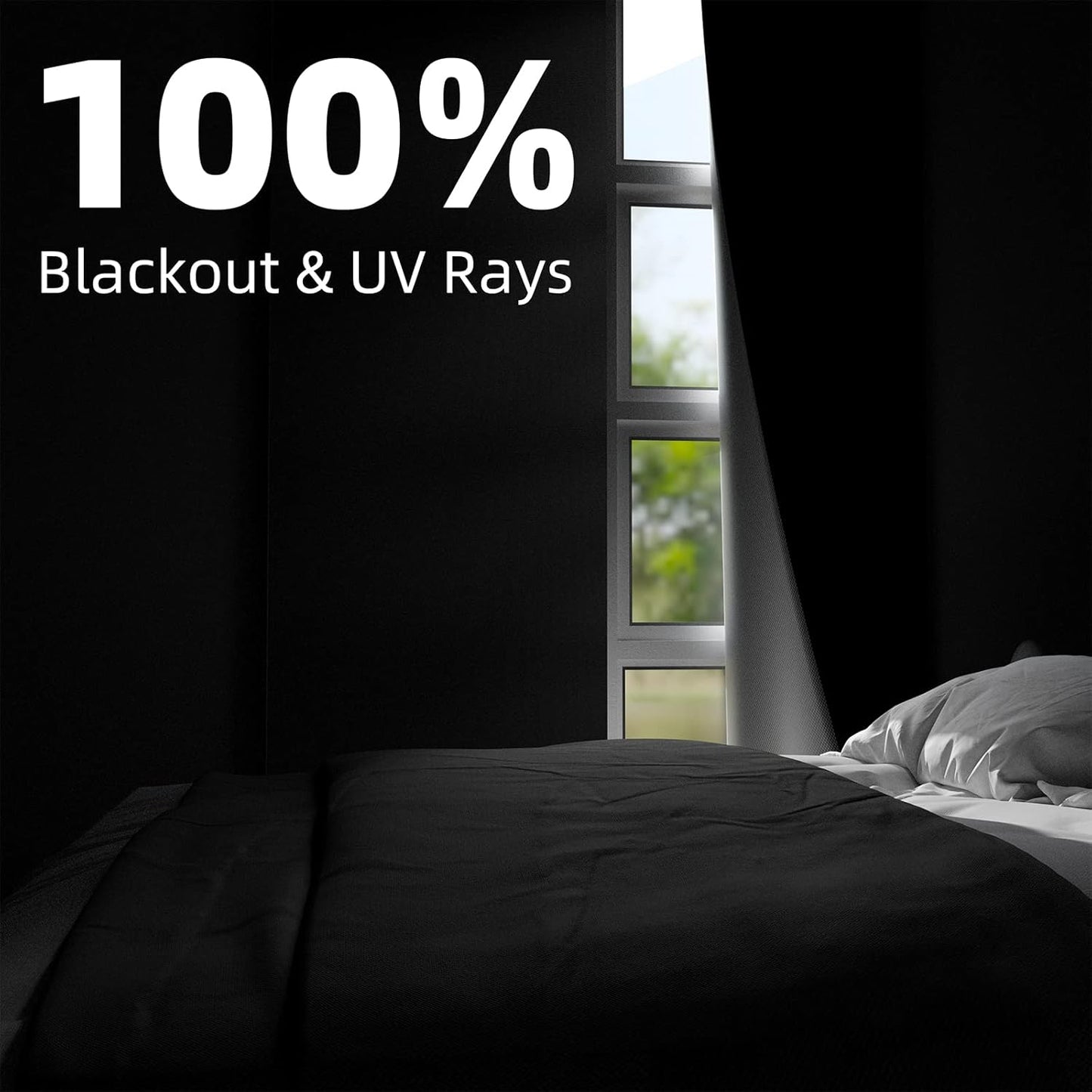 135"70", 100% NIGHTON Portable Blackout Curtains Strong Hook and Loop Tape Strips with Adhesive, Cuttable Blackout