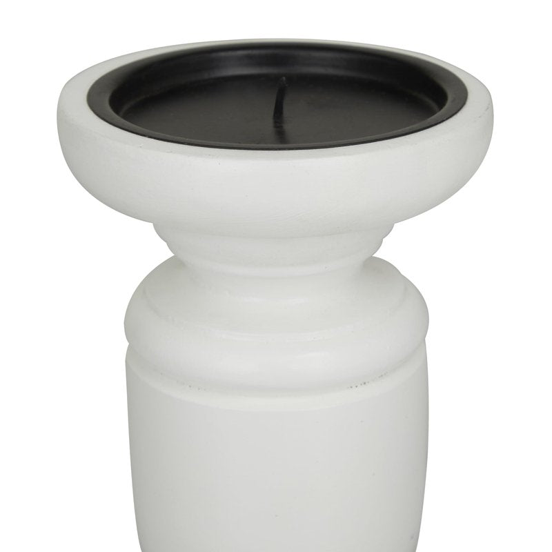 Deco 79 Mango Wood Turned Style Pillar Candle Holder, Set of 3 10", 8", 6"H, White