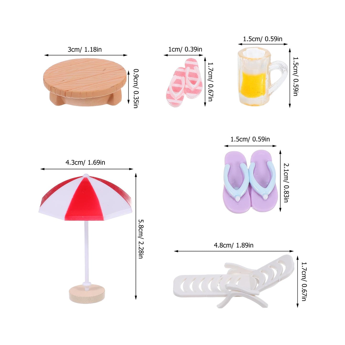 9pcs Miniature Beach Decor - Mini Umbrella Chair Table and Drinks Set for Dollhouse Furniture, Beach Cake Decorations Toppers - Micro Resin Miniature Dollhouse Accessories for Fairy Garden, Pool