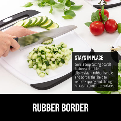 GORILLA GRIP BPA-Free Reversible Kitchen Cutting Board Set of 3, US Designed, Nonporous, Juice Grooves Catch Liquid, Slip Resistant Border, Dishwasher Safe, Durable Large Food Chopping Boards, Black