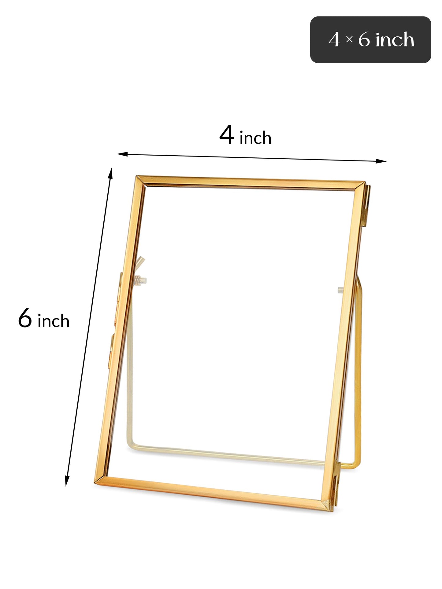REDHUGO Glass Pressed Flower Frame Handmade, Floating Picture Frames for Pressed Flowers, Tabletop Artwork Photo Frames, Brass Desk Picture Frame for Home Office Plant Specimen, Gold, 4x6 Inches