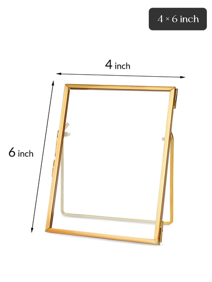 REDHUGO Glass Pressed Flower Frame Handmade, Floating Picture Frames for Pressed Flowers, Tabletop Artwork Photo Frames, Brass Desk Picture Frame for Home Office Plant Specimen, Gold, 4x6 Inches