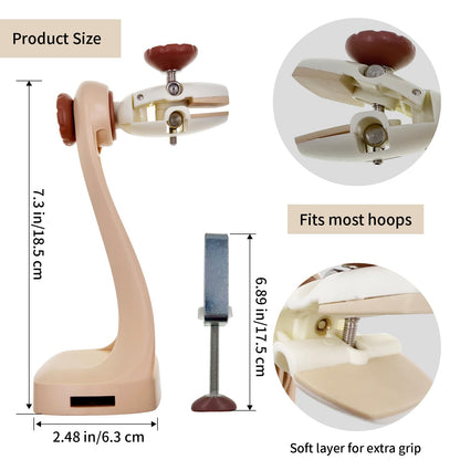 Embroidery Hoop Stand - Needlepoint & Cross Stitch Holder, Upgraded Firm Clamp, Easy Lock/Release, Fits Most Hoops, Anti-Loose Screws