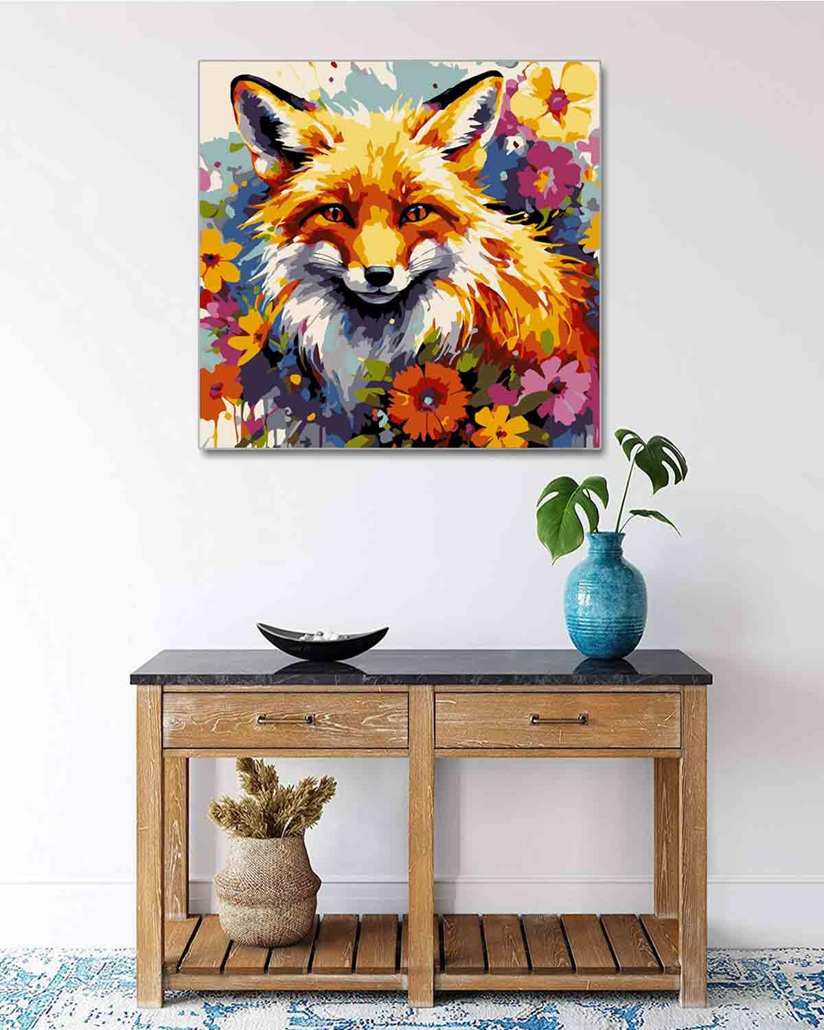 TOCARE Framed Paint by Numbers Kit for Adults & Kids Ages 8-12, 12x12Inch Red Fox Paint by Numbers with Frame, Fox Paint by Number Framed Canvas for Wildlife Animal Lovers (Without Easel)