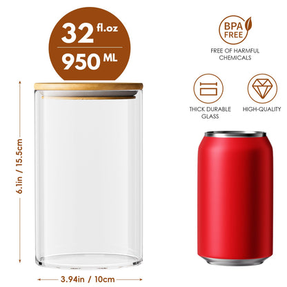OneDream Glass Jar with Lid - 6 Pack 32oz Clear Candy Jar, Coffee Storage Jar Canister for Candy, Nuts, Grains, Flour, Beans, Oats and More
