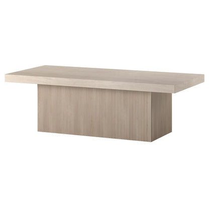 Henn&Hart 48" Fluted Low-Profile Rectangular Coffee Table with Ribbed Base for Living Room, Family Room, or Office, Beech White