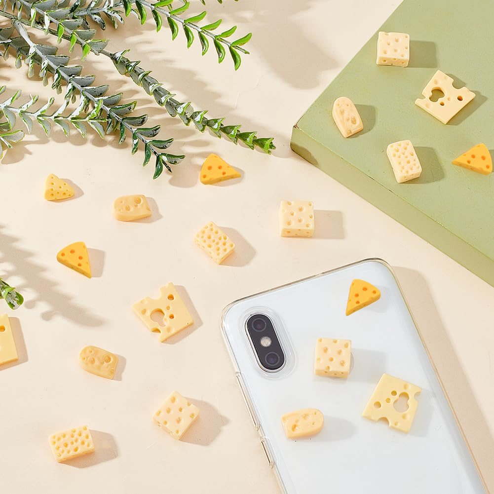 CHGCRAFT 100Pcs 5 Styles Miniature Kitchen Food Cheese Resin Simulation Cheesecake Models Gold Artificial Food DIY Decor Ornament for Dollhouse Kitchen Decoration DIY Accessory, 20x20x3mm