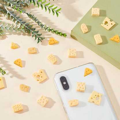 CHGCRAFT 100Pcs 5 Styles Miniature Kitchen Food Cheese Resin Simulation Cheesecake Models Gold Artificial Food DIY Decor Ornament for Dollhouse Kitchen Decoration DIY Accessory, 20x20x3mm