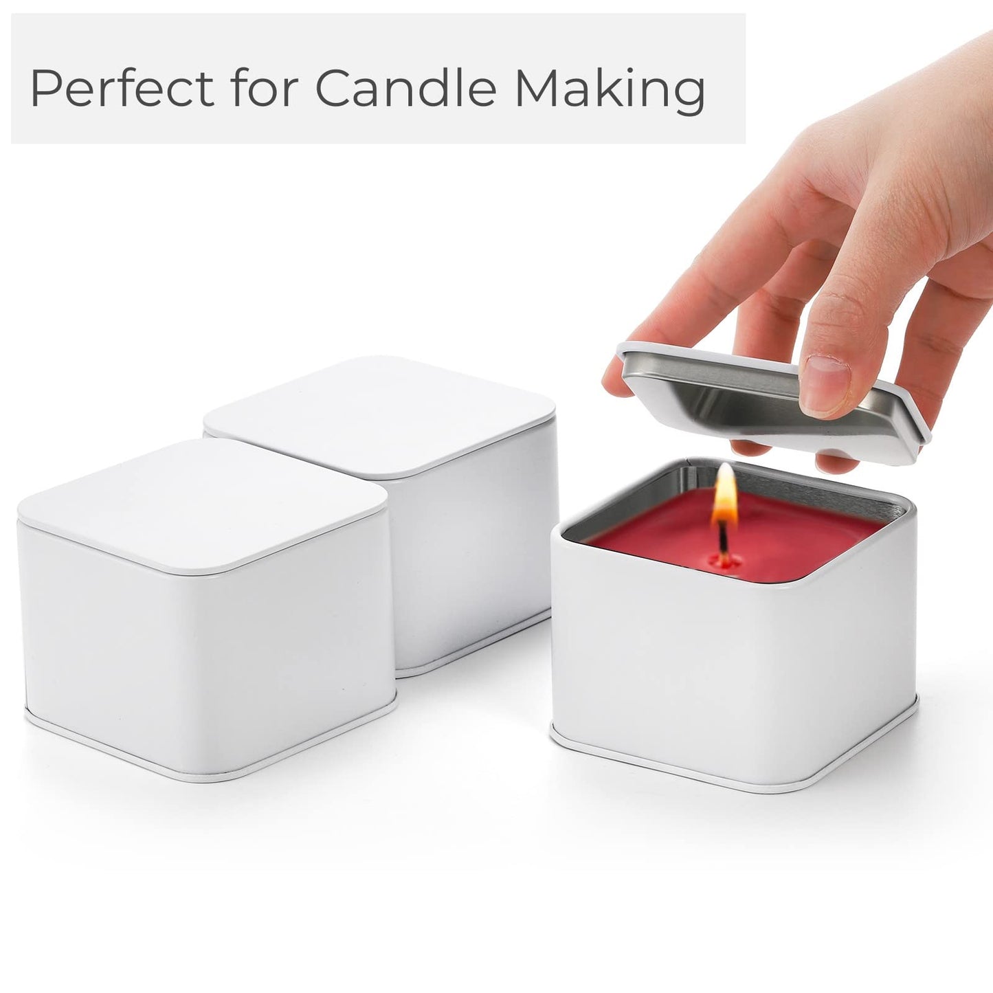 AVLA 24 Pack Candle Tins, 8 OZ Square Candles Jar with Lid, Empty Metal Candle Containers, Bulk Candy Storage Can Sets for DIY, Arts, Crafts, Storage, Gifts, White Decorative Candles Making Supplies