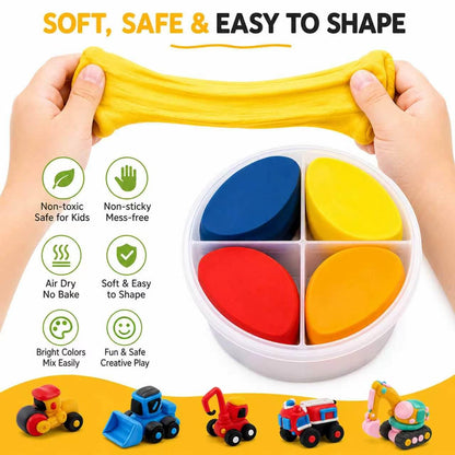 Air Dry Clay Kit for Kids – 12 Pack Construction Vehicles Modeling Clay Set, DIY Art Crafts with Sculpting Tools & Tutorials, Ultra Light Soft Magic Clay Car, Birthday Party Favors for Boys Girls