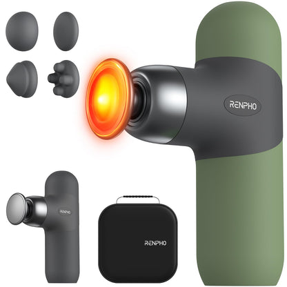 RENPHO Mini Thermal Massage Gun with Heat, Portable Deep Tissue Percussion Massager, Color Silicone Sleeves Travel Size with Carry Case, Grey
