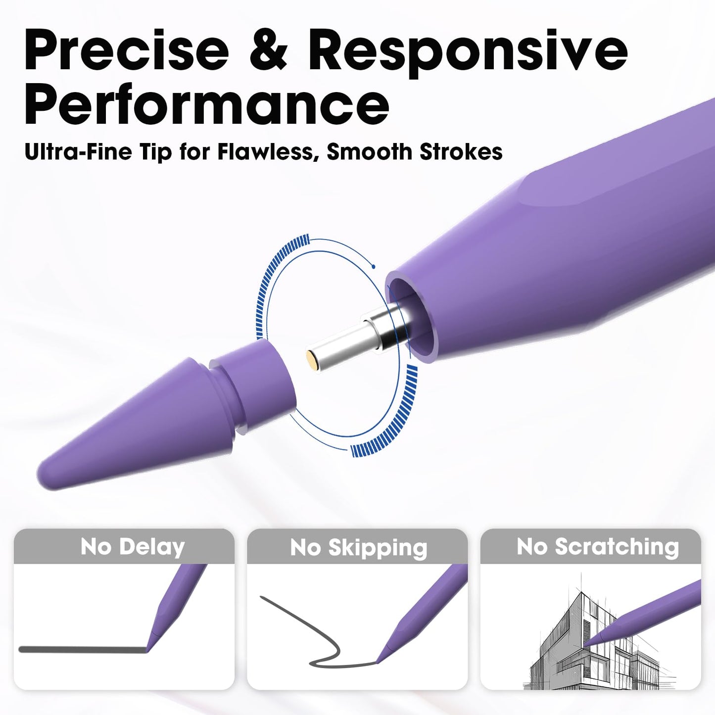 Stylus Pen for iPad 6th-11th Gen - 4X USB-C Fast Charge Pencil with 4 Replacement Nibs &0.1mm Pixel Precision, Magnetic Active Stylus for iPad Pro 11"/13"/M5/M4, Air M4/M3/M2, Mini 7/6/5, Purple