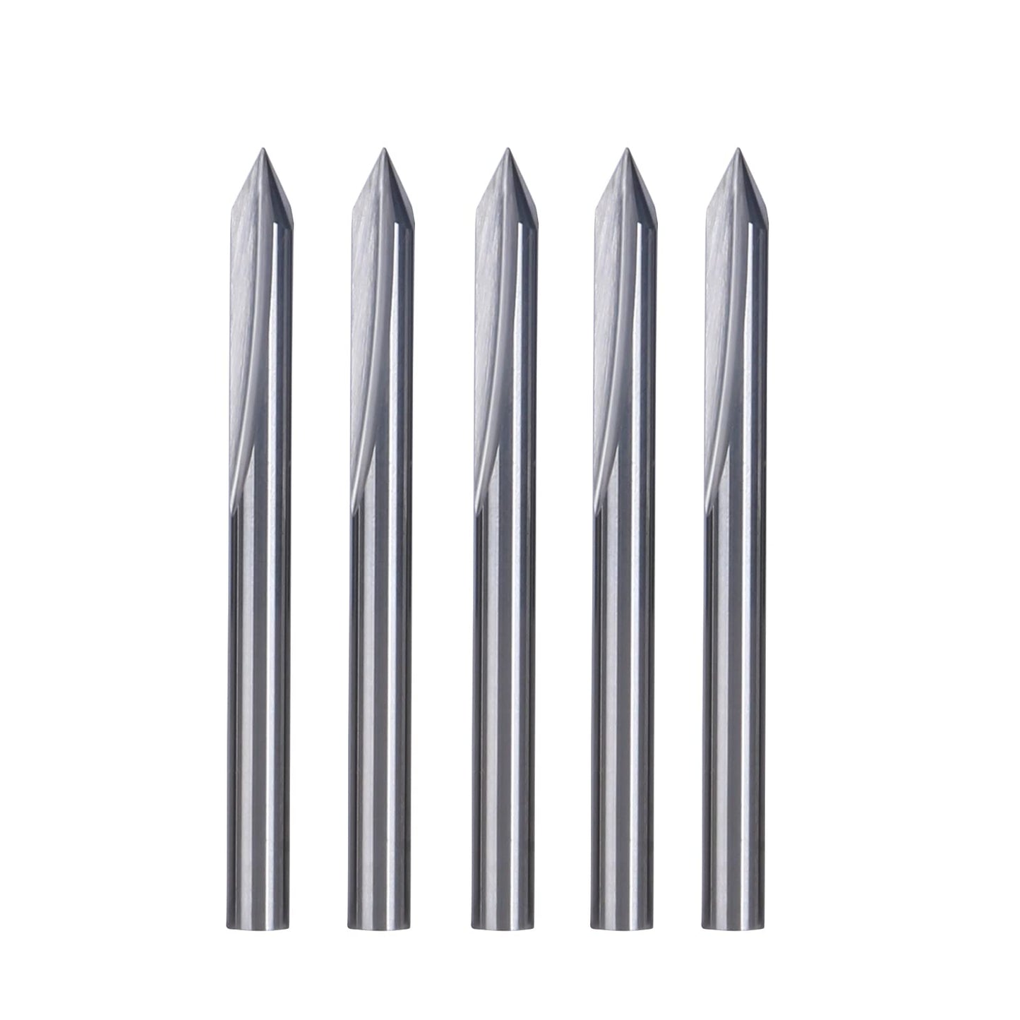 HUHAO 5PCS CNC Wood Carving Router Bit Set,60 Degree Engraving 1/8 Inch Shank V Bit 2 Flute 0.1mm Tip Carbide V Bit for Acrylic Metals Wood MDF PVC