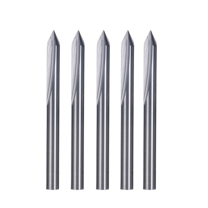 HUHAO 5PCS CNC Wood Carving Router Bit Set,60 Degree Engraving 1/8 Inch Shank V Bit 2 Flute 0.1mm Tip Carbide V Bit for Acrylic Metals Wood MDF PVC