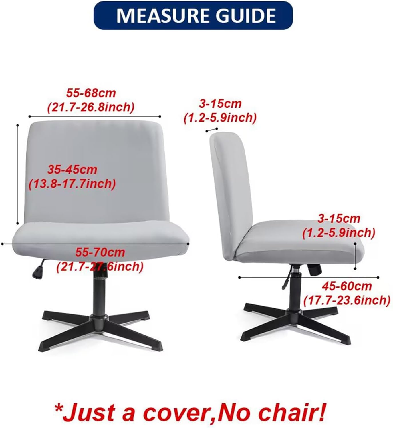 MINGPINHUIUS Armless Adjustable Chair Cover, Knitted Jacquard Velvet Slipcover for Office Desk Chair (Navy Blue)